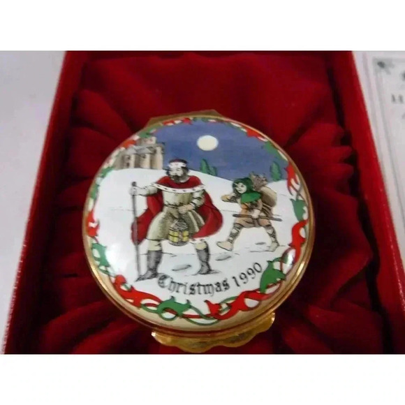 Enamel Box, Halcyon Days, Christmas 1990,  Snuff Box, Pill Box, Jewelry Trinket - Picture 1 of 7